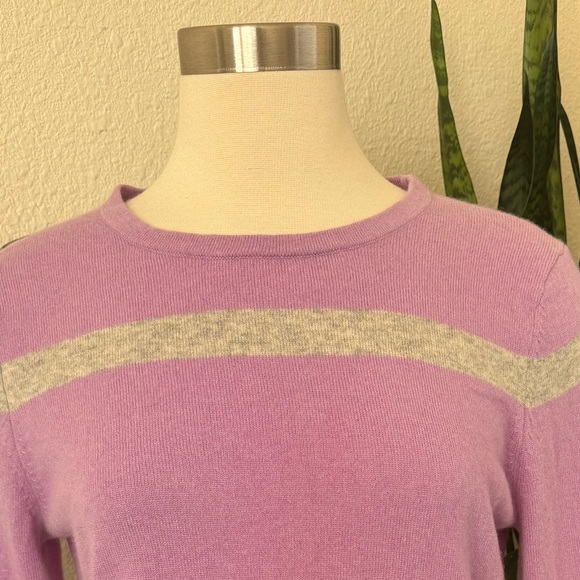 Lands’ End 100% Cashmere Stripe Sweater Pink Blue medium - Picture 5 of 6